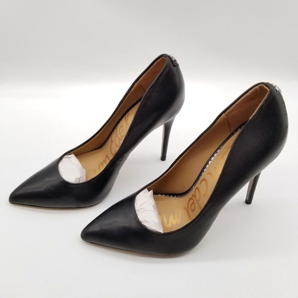 Sam Edelman Women Danna Pump Heels Size 5 Black Leather Pointed Toe